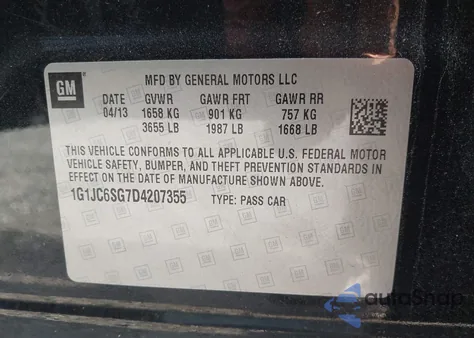 2013 Chevrolet Sonic Lt Auto из США, поврежденный, VIN 1G1JC6SG7D4207355